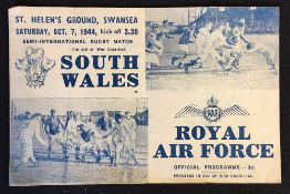 1944 South Wales v RAF Semi-International Rugby war time programme - played at St Helens, Swansea in