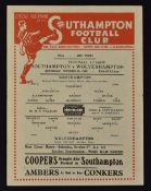 1945/46 Southampton v Wolverhampton Wanderers league Football programme dated 20 October 1945,