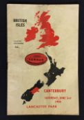1950 British & Irish Lions Rugby New Zealand Tour programme - v Canterbury, June 3rd (16-5 win),