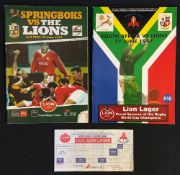 1997 British Lions v South Africa Rugby programmes and ticket - two small form programmes for 1st