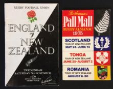 1979 England v New Zealand rugby signed programme - signed by fly half Les Cusworth c/w 1975 Pall