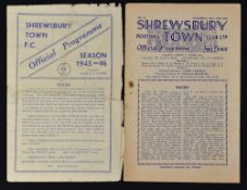 Non-League Shrewsbury Town home Football Programmes v Bradford Park Avenue 1945/46 and 1949/50.