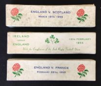 3x 1955 Five Nations Rugby VIP Presentation cigar boxes - incl England v Scotland, v France and