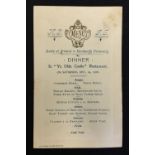 Rare 1899 North of Ireland v Edinburgh University Rugby dinner menu - held at "Ye Olde Castle"