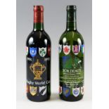 2x 1991 Rugby World Cup Commemorative French wine bottles - both un-opened white and red Bordeaux