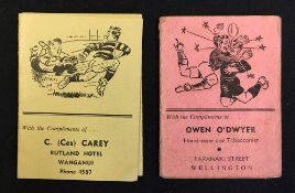 1957 & 1958 New Zealand Rugby fixture booklets - two single folded cards one from Wellington and