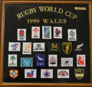 1999 Wales Rugby World Cup Embroidered display: attractive display with gold embroidered title "
