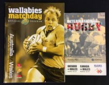 1997 & 2007 Wales International Rugby programmes - 1997 v Canada at Markham with team insert, 2007