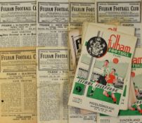 Collection of Fulham home programmes to include 1947/48 Plymouth Argyle, Doncaster Rovers (FAC),