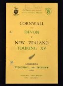 1953 Cornwall & Devon v New Zealand All Blacks Rugby Programme: harder-to-find match issue for