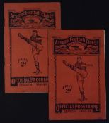 1938/39 Arsenal championship season Football Programmes v Preston NE, v Sunderland match programmes.