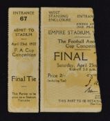 1927 Cup Final ticket Cardiff City v Arsenal at Wembley retained part is torn, the smaller 'give up'