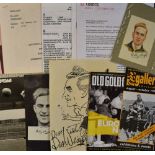 Collection of Billy Wright Football memorabilia including postcard photo, 1950's action photo,