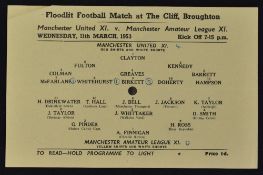 1952/53 Manchester United v Manchester Amateur League Football programme dated 11 March 1953 kick-