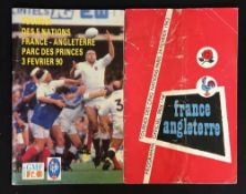 2x France v England Five Nations Rugby programmes - 1962 at Colombes (France Champions) - some
