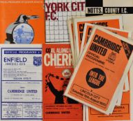1970/71 Cambridge United (1st season in league football) home Football programmes include v