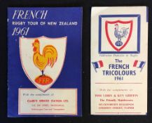 1961 France Rugby tour to New Zealand itineraries/fixture cards - two different small format