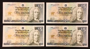 4x Jack Nicklaus Royal Bank of Scotland £5 bank notes - to commemorate Jack Nicklaus 40th Year of