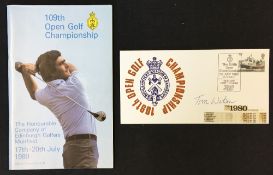Tom Watson - 1980 Official Muirfield Open Golf Championship programme with First Day Cover signed by