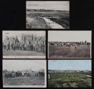 Collection of 5x Carnoustie golfing scene postcards from the early 1900's - "At The Tee" 1903; "