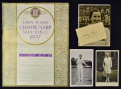1937 Wimbledon Lawn Tennis Championship Meeting Programme and Photo Cards including J.D. Budge and