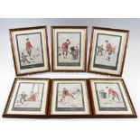 Set of 6x humorous golfing coloured prints by Edmund G Fuller - each titled - The First Drive, Fore,