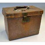 Racing Pigeons Leather Carry Case with handle and mesh side most likely used for carrying racing