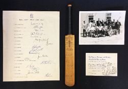 Cricket - 1956-57 M.C.C. Tour to South Africa items to include signed team sheet, signed miniature