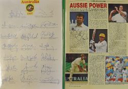 Cricket - Australia Signed Newspaper & Magazine Cuttings, Wisden Covers, Team Sheets and similar