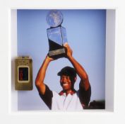 1996 Tiger Woods golf display - comprising an official 1996 PGA Tour money clip c/w photograph of