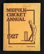 Cricket - 1927 Norfolk Cricket Annual with board covers containing full scores of matches in 1926