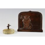 Early and original bronze golfing plaque c.1900 - caricature golfing caddie figure in relief very