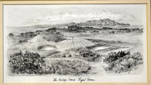 Waugh, Bill (contemporary) "THE POSTAGE STAMP - ROYAL TROON" - original drawing in ink and pencil