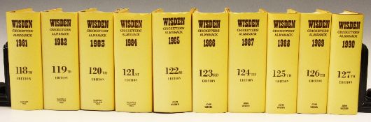 Wisden Cricketers' Almanacks - 1981 to 1990 - all hard-back versions with dust jackets, all in