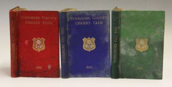 Cricket - Yorkshire County Cricket Club 1911,1912 and 1913 Year Books - bound in red, blue and green