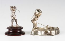 2x silver plated golfing figures - to incl period golfer in the style of Harry Vardon mounted on a
