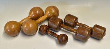 Physical Health & Fitness - A selection of Early 20th Century Wooden Dumb Bells includes two various