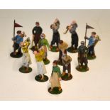 Collection of 1940/50 miniature lead golfing figures - incl both men and lady golfers and 2x caddies