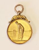 Cricket - Early 20th Century 9ct Gold Central Lancashire Cricket League Medal engraved to the rear