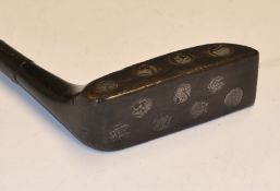 Fine T Travers patent wooden rectangular dark stained persimmon drop toed putter - c/w 11x