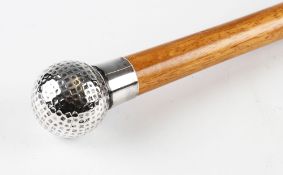 Square mesh and dimple pattern polished metal golf ball handle walking stick - overall 36" c/w brass