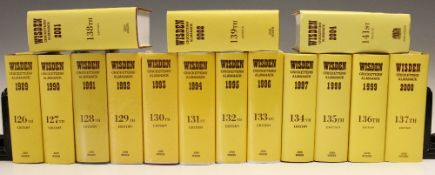 Cricket - Run of Wisden Almanacks 1989 to 2002 plus 2004, all hardback editions with dust jackets,