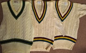 Cricket - Three Cricket Pullovers two by Sereena with maroon, yellow and green stripes with