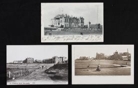 3x St Andrews Golfing post cards from the early1900's period - Tom Morris attending the pin flag
