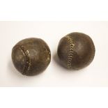 Early Leather Baseballs appear in brown leather, stitched together to form two sections, no markings
