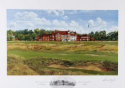 Bill Waugh signed colour print -"Royal Liverpool Golf Club - The 16th Green and Clubhouse" -