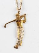 Gold golfing pendant - with 9ct gold golfing figure and 14ct flat link chain - wt 4.7gms