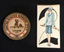 1930's Bridge score booklet decorated with period stylish lady golfer to the cover and 1981 US