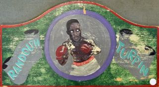 Boxing - 1950s Randolph Turpin Funfair Boxing Booth Display appears hand painted with an image of