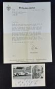 Motor Racing - Stirling Moss Autograph - a signed Postcard and letter both personalised 'To Mark',